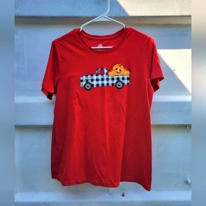 Fall festive truck pumpkins t-shirt top large nwot autumn plaid